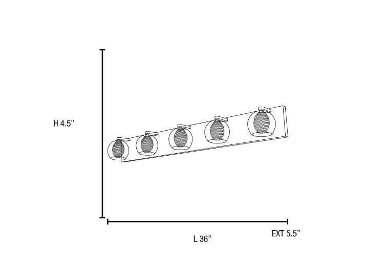 Foto para 200w (5 x 40) Aeria G9 G9 Halogen Damp Location Chrome Clear 5-Light Metal Foil in Glass Vanity (CAN 36"x4.5"x0.9")