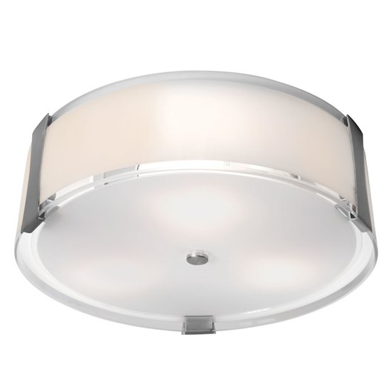 Picture of 225w (3 x 75) Tara E-26 A-19 Incandescent Damp Location Brushed Steel Opal Flush-Mount (CAN 0.9"Ø11.75")