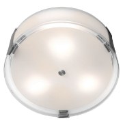 Picture of 225w (3 x 75) Tara E-26 A-19 Incandescent Damp Location Brushed Steel Opal Flush-Mount (CAN 0.9"Ø11.75")