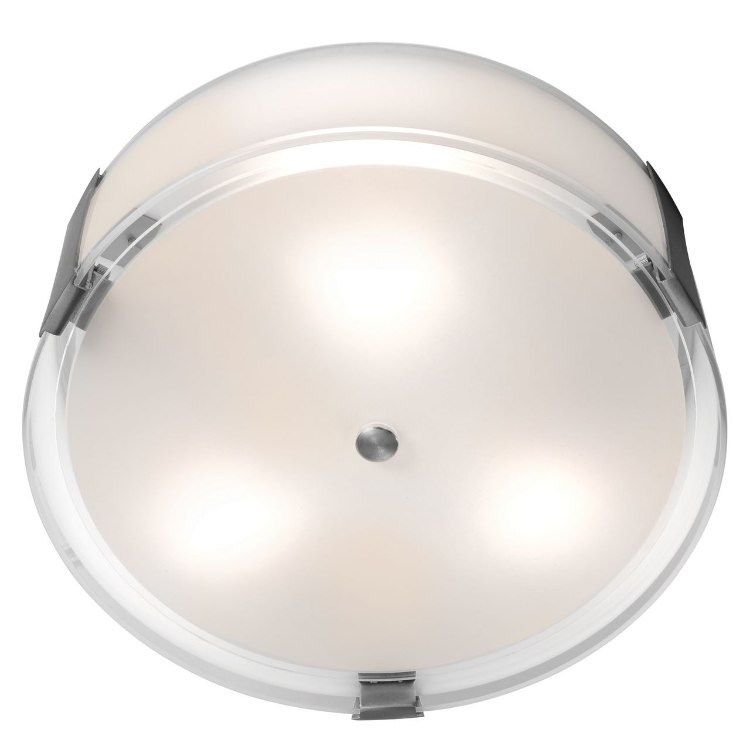 Foto para 225w (3 x 75) Tara E-26 A-19 Incandescent Damp Location Brushed Steel Opal Flush-Mount (CAN 0.9"Ø11.75")
