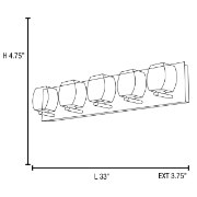 Picture of 240w (5 x 48) Evia G9 G9 Xenon Damp Location Chrome 5 Lt Crystal Vanity (CAN 33"x4.75"x0.9")