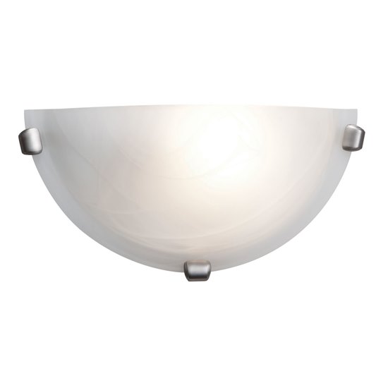Foto para 60w Mona E-26 A-19 Incandescent Dry Location Brushed Steel Alabaster Wall Sconce (CAN 9.6"x4.75"x0.9")