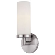 Picture of 60w Aqueous E-26 B-10 Incandescent Damp Location Brushed Steel Opal Wall Fixture (CAN 5"x5"x0.88")