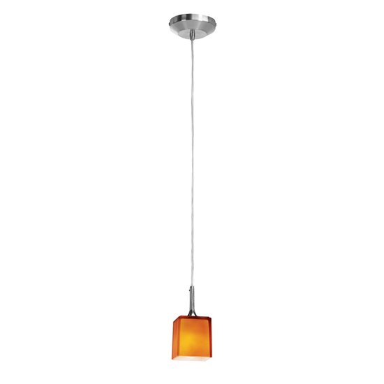 Picture of 40w Delta G9 G9 Halogen Dry Location Brushed Steel Amber Line Voltage Pendant with Hermes Glass