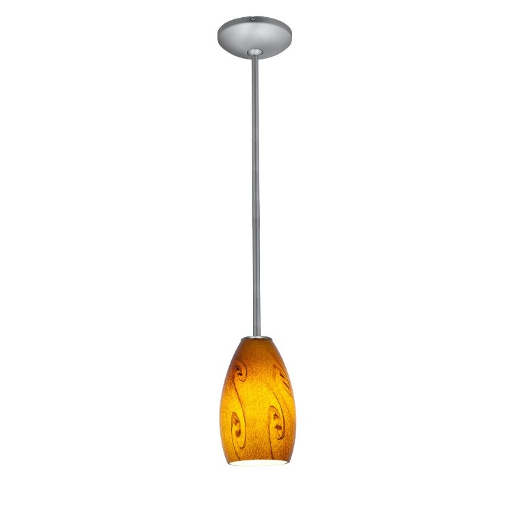 Foto para 100w Champagne Glass Pendant E-26 A-19 Incandescent Dry Location Brushed Steel Amber Sky Glass 9"Ø5" (CAN 1.25"Ø5.25")