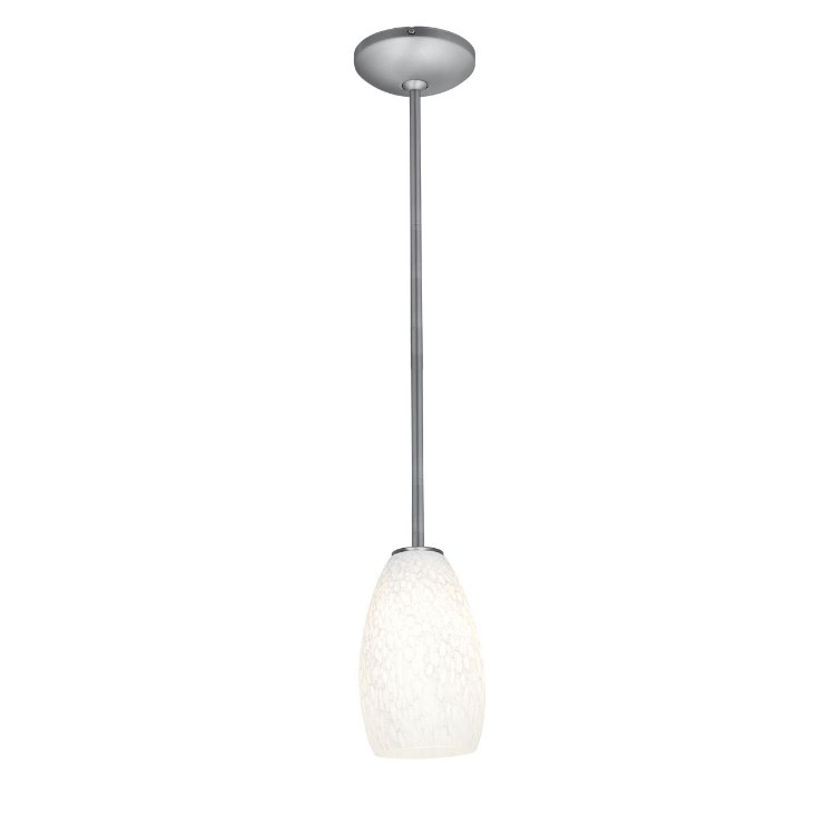 Foto para 100w Champagne Glass Pendant E-26 A-19 Incandescent Dry Location Brushed Steel White Stone Glass 9"Ø5" (CAN 1.25"Ø5.25")