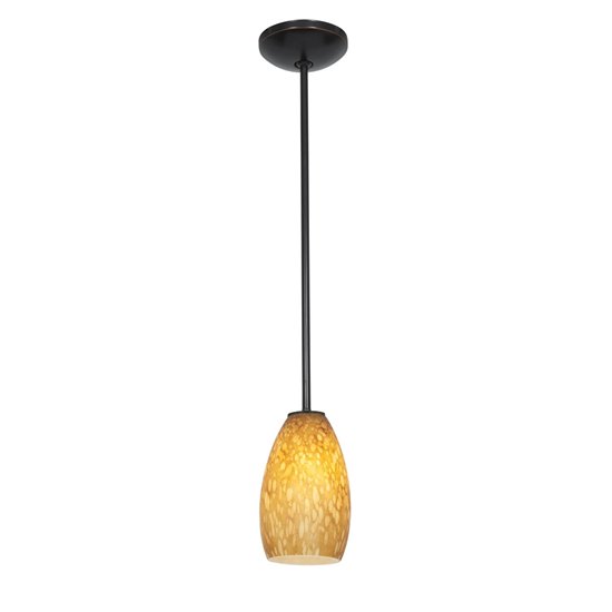 Picture of 100w Champagne Glass Pendant E-26 A-19 Incandescent Dry Location Oil Rubbed Bronze Amber Stone Glass 9"Ø5" (CAN 1.25"Ø5.25")