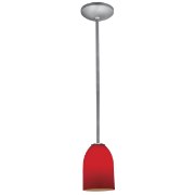 Foto para 100w Bordeaux Glass Pendant E-26 A-19 Incandescent Dry Location Brushed Steel Red Glass 7.5"Ø5.25" (CAN 1.25"Ø5.25")