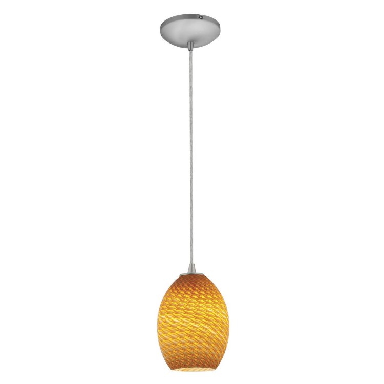 Foto para 100w Brandy FireBird Glass Pendant E-26 A-19 Incandescent Dry Location Brushed Steel Amber Firebird Glass 9"Ø6" (CAN 1.25"Ø5.25")