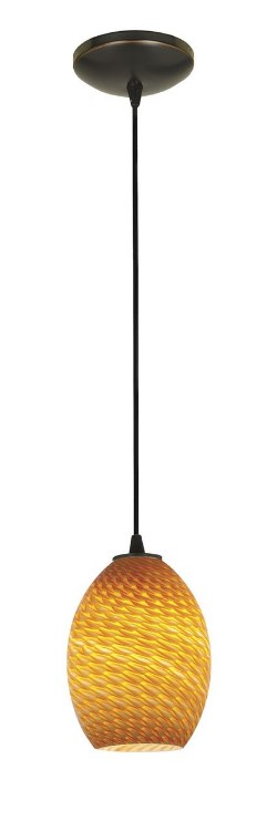 Foto para 100w Brandy FireBird Glass Pendant E-26 A-19 Incandescent Dry Location Oil Rubbed Bronze Amber Firebird Glass 9"Ø6" (CAN 1.25"Ø5.25")