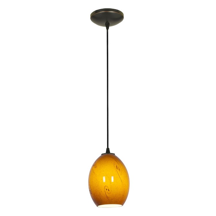 Foto para 100w Brandy FireBird Glass Pendant E-26 A-19 Incandescent Dry Location Oil Rubbed Bronze Amber Sky Glass 9"Ø6" (CAN 1.25"Ø5.25")