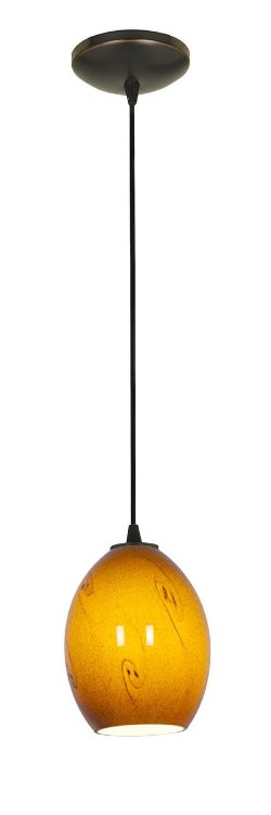 Foto para 100w Brandy FireBird Glass Pendant E-26 A-19 Incandescent Dry Location Oil Rubbed Bronze Amber Sky Glass 9"Ø6" (CAN 1.25"Ø5.25")