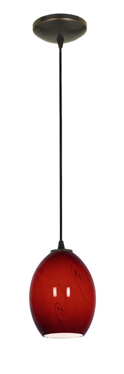 Foto para 100w Brandy FireBird Glass Pendant E-26 A-19 Incandescent Dry Location Oil Rubbed Bronze Red Sky Glass 9"Ø6" (CAN 1.25"Ø5.25")