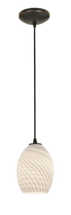 Foto para 100w Brandy FireBird Glass Pendant E-26 A-19 Incandescent Dry Location Oil Rubbed Bronze White Firebird Glass 9"Ø6" (CAN 1.25"Ø5.25")