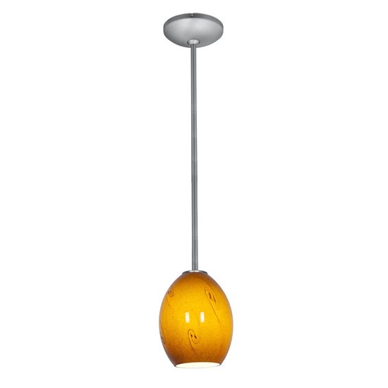 Picture of 100w Brandy FireBird Glass Pendant E-26 A-19 Incandescent Dry Location Brushed Steel Amber Sky Glass 9"Ø6" (CAN 1.25"Ø5.25")