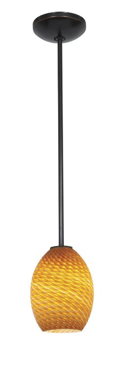 Foto para 100w Brandy FireBird Glass Pendant E-26 A-19 Incandescent Dry Location Oil Rubbed Bronze Amber Firebird Glass 9"Ø6" (CAN 1.25"Ø5.25")