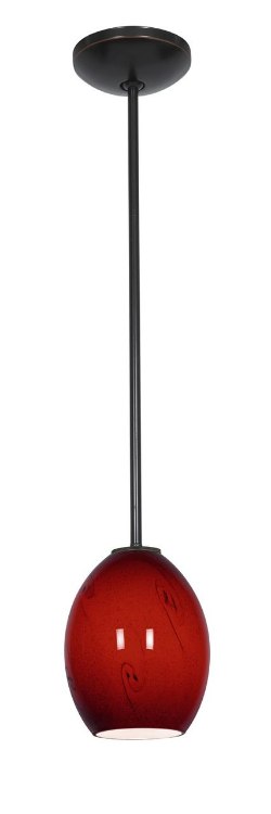 Foto para 100w Brandy FireBird Glass Pendant E-26 A-19 Incandescent Dry Location Oil Rubbed Bronze Red Sky Glass 9"Ø6" (CAN 1.25"Ø5.25")