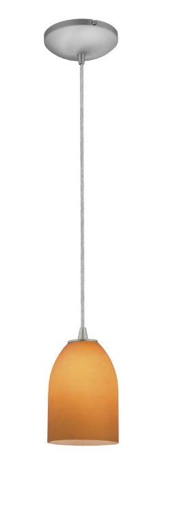 Foto para 100w Bordeaux Glass Pendant E-26 A-19 Incandescent Dry Location Brushed Steel Amber Glass 7.5"Ø5.25" (CAN 1.25"Ø5.25")