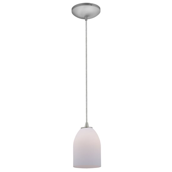 Picture of 100w Bordeaux Glass Pendant E-26 A-19 Incandescent Dry Location Brushed Steel Opal Glass 7.5"Ø5.25" (CAN 1.25"Ø5.25")