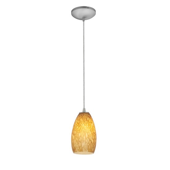 Picture of 100w Champagne Glass Pendant E-26 A-19 Incandescent Dry Location Brushed Steel Amber Stone Glass 9"Ø5" (CAN 1.25"Ø5.25")
