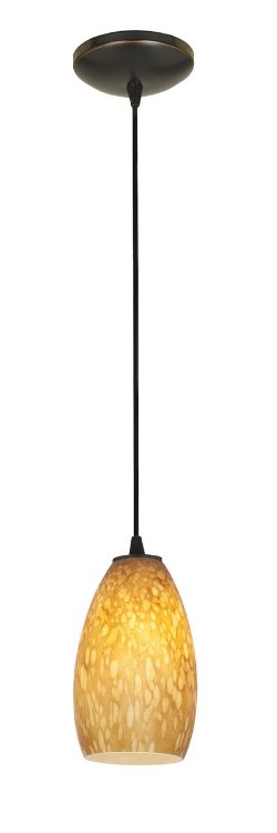 Foto para 100w Champagne Glass Pendant E-26 A-19 Incandescent Dry Location Oil Rubbed Bronze Amber Stone Glass 9"Ø5" (CAN 1.25"Ø5.25")
