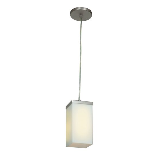 Foto para 100w Basik E-26 A-19 Incandescent Dry Location Brushed Steel Opal Square Glass Pendant (CAN 0.5"Ø4")