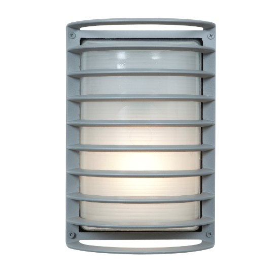 Picture of 60w Bermuda E-26 A-19 Incandescent Satin Ribbed Frosted Marine Grade Wet Location Bulkhead (OA HT 10.5) (CAN 4.6"x4.6"x0.5")