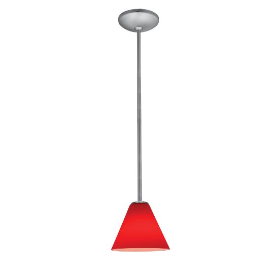 Foto para 11w Martini E-26 A-19 LED Dry Location Brushed Steel Red Led Rod Glass Pendant (CAN 1.25"Ø5.25")