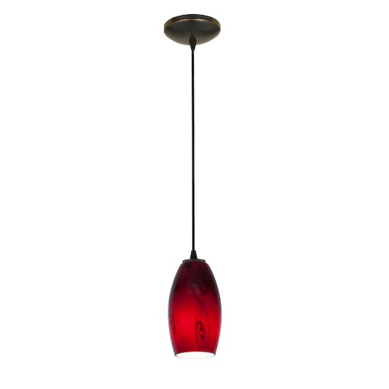 Foto para 11w Merlot E-26 A-19 LED Dry Location Oil Rubbed Bronze Red Sky Cord Glass Pendant (CAN 1.25"Ø5.25")