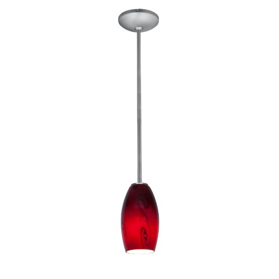 Foto para 11w Merlot E-26 A-19 LED Dry Location Brushed Steel Red Sky Rod Glass Pendant (CAN 1.25"Ø5.25")