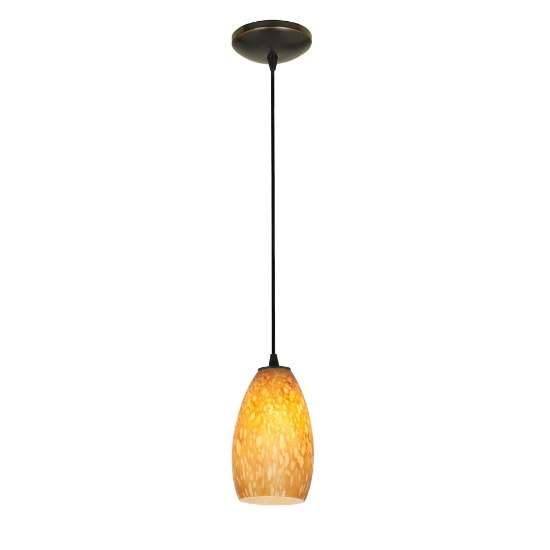 Foto para 11w Champagne E-26 A-19 LED Dry Location Oil Rubbed Bronze Amber Stone Cord Glass Pendant (CAN 1.25"Ø5.25")