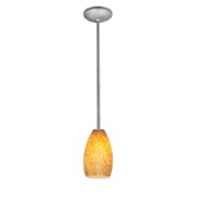 Foto para 11w Champagne E-26 A-19 LED Dry Location Brushed Steel Amber Stone Rod Glass Pendant (CAN 1.25"Ø5.25")