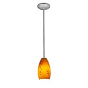 Foto para 11w Champagne E-26 A-19 LED Dry Location Brushed Steel Amber Sky Rod Glass Pendant (CAN 1.25"Ø5.25")