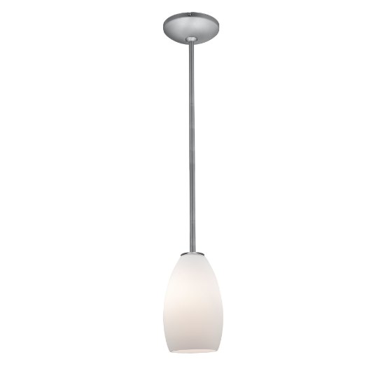 Foto para 11w Champagne E-26 A-19 LED Dry Location Brushed Steel Brown Stone Rod Glass Pendant (CAN 1.25"Ø5.25")