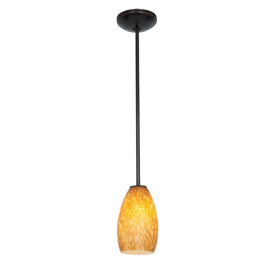 Foto para 11w Champagne E-26 A-19 LED Dry Location Oil Rubbed Bronze Amber Stone Rod Glass Pendant (CAN 1.25"Ø5.25")