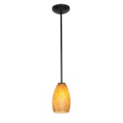 Foto para 11w Champagne E-26 A-19 LED Dry Location Oil Rubbed Bronze Red Rod Glass Pendant (CAN 1.25"Ø5.25")