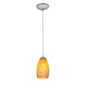 Foto para 12w Champagne SSL 90CRI LED Dry Location Brushed Steel Amber Stone Cord Glass Pendant (CAN 1.25"Ø5.25")