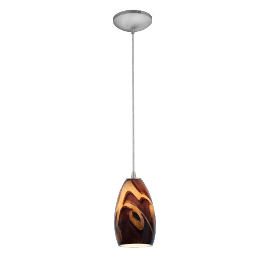 Foto para 12w Champagne SSL 90CRI LED Dry Location Brushed Steel Inca Cord Glass Pendant (CAN 1.25"Ø5.25")