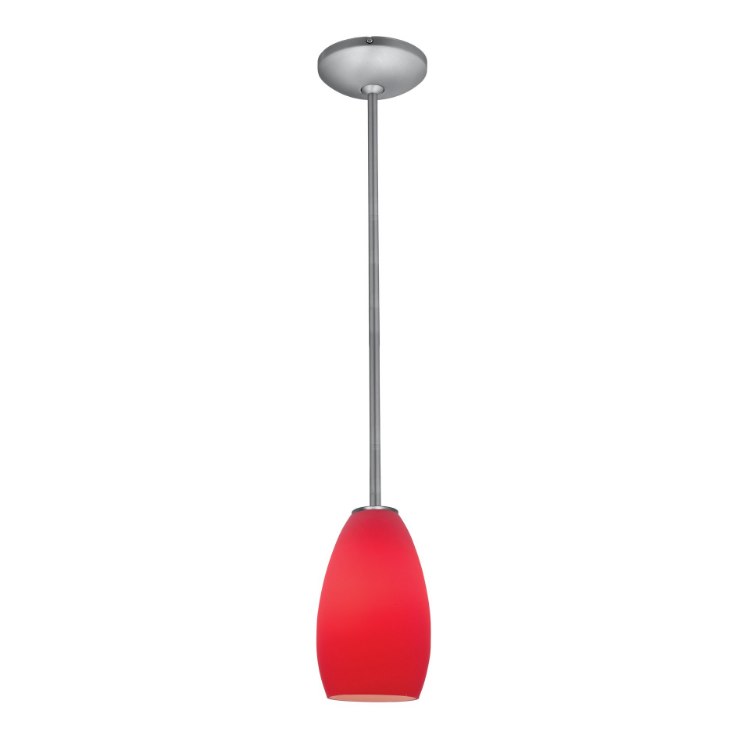 Picture of 12w Champagne SSL 90CRI LED Dry Location Brushed Steel Red Rod Glass Pendant (CAN 1.25"Ø5.25")