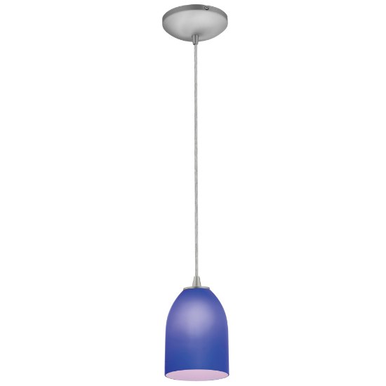 Foto para 11w Bordeaux E-26 A-19 LED Dry Location Brushed Steel Cobalt Cord Glass Pendant (CAN 1.25"Ø5.25")