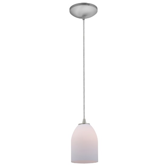 Foto para 11w Bordeaux E-26 A-19 LED Dry Location Brushed Steel Opal Cord Glass Pendant (CAN 1.25"Ø5.25")