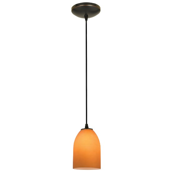 Foto para 11w Bordeaux E-26 A-19 LED Dry Location Oil Rubbed Bronze Amber Cord Glass Pendant (CAN 1.25"Ø5.25")