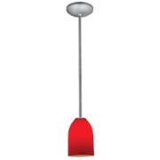 Foto para 11w Bordeaux E-26 A-19 LED Dry Location Brushed Steel Red Rod Glass Pendant (CAN 1.25"Ø5.25")