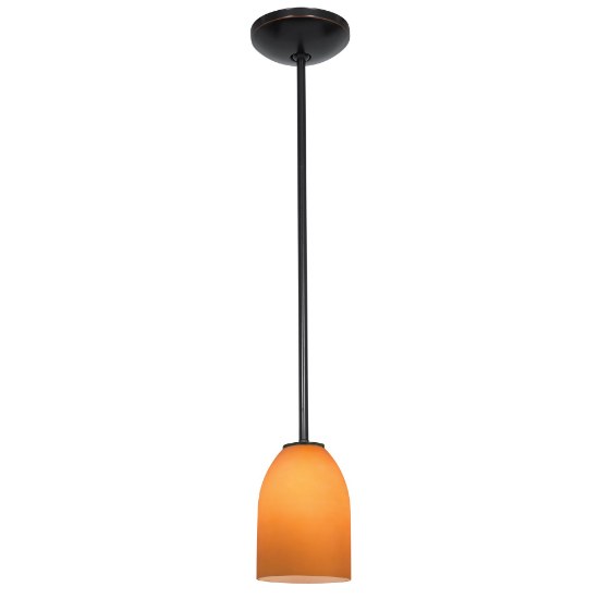 Foto para 11w Bordeaux E-26 A-19 LED Dry Location Oil Rubbed Bronze Amber Rod Glass Pendant (CAN 1.25"Ø5.25")