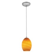 Foto para 11w Brandy FireBird E-26 A-19 LED Dry Location Brushed Steel Amber Firebird Cord Glass Pendant (CAN 1.25"Ø5.25")