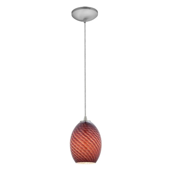 Foto para 11w Brandy FireBird E-26 A-19 LED Dry Location Brushed Steel Plum Firebird Cord Glass Pendant (CAN 1.25"Ø5.25")