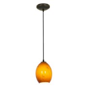 Foto para 11w Brandy FireBird E-26 A-19 LED Dry Location Oil Rubbed Bronze Amber Sky Cord Glass Pendant (CAN 1.25"Ø5.25")