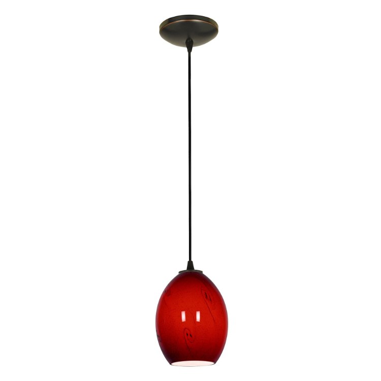 Foto para 11w Brandy FireBird E-26 A-19 LED Dry Location Oil Rubbed Bronze Red Sky Cord Glass Pendant (CAN 1.25"Ø5.25")
