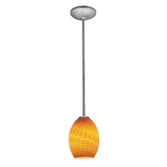 Foto para 11w Brandy FireBird E-26 A-19 LED Dry Location Brushed Steel Amber Firebird Rod Glass Pendant (CAN 1.25"Ø5.25")