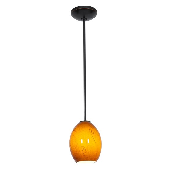 Foto para 11w Brandy FireBird E-26 A-19 LED Dry Location Oil Rubbed Bronze Amber Sky Rod Glass Pendant (CAN 1.25"Ø5.25")